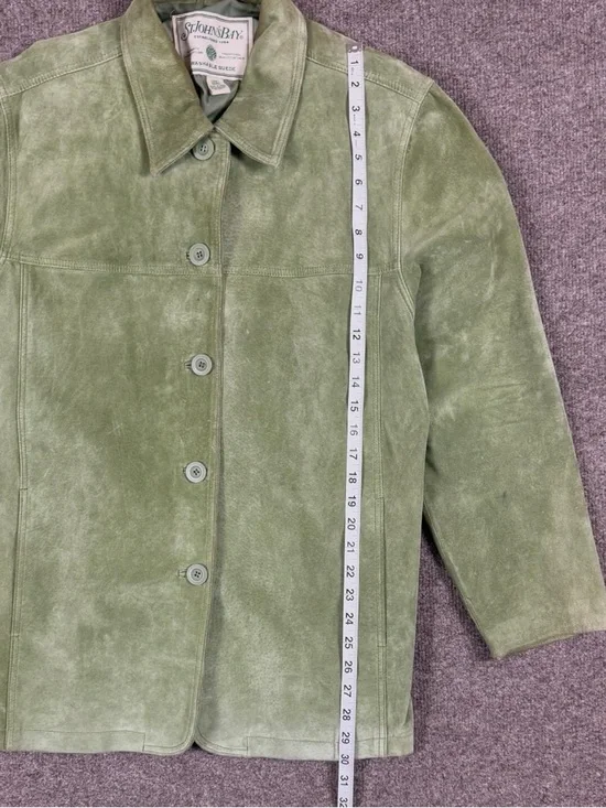 Vintage St. John’s Bay Green Suede Button Front Jacket Women’s Large Lightweight - Picture 14 of 15